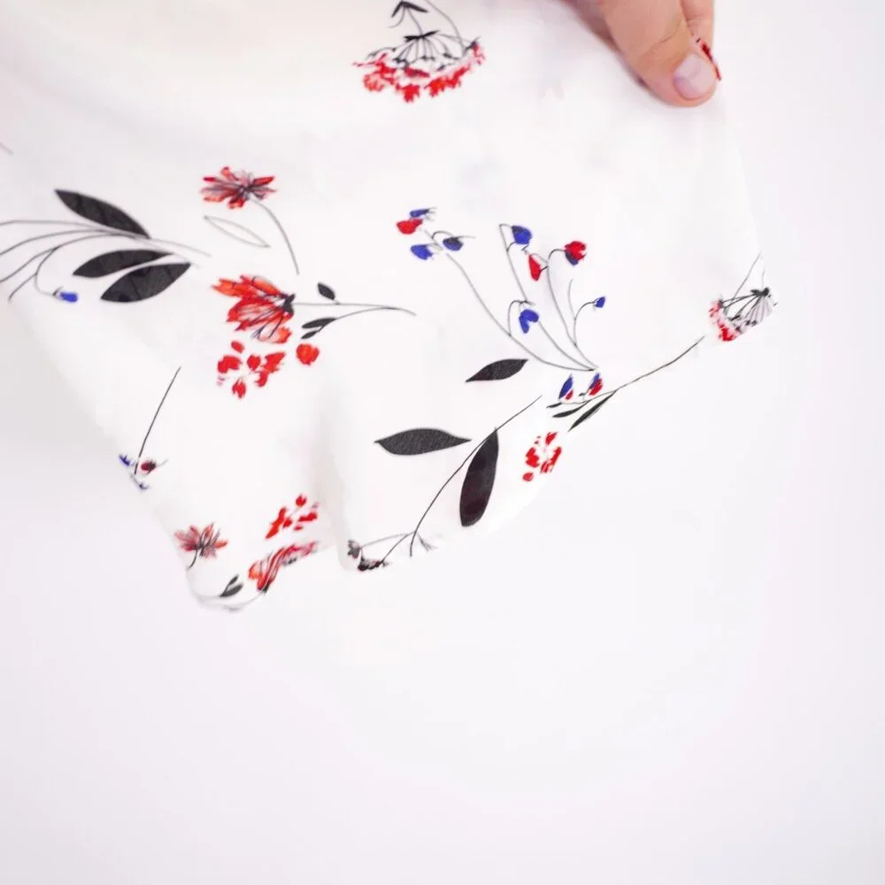 A.N.A. XL Sheer V-Neck W/ Choker White Black Red Sheer Floral Blouse Top Long Sl